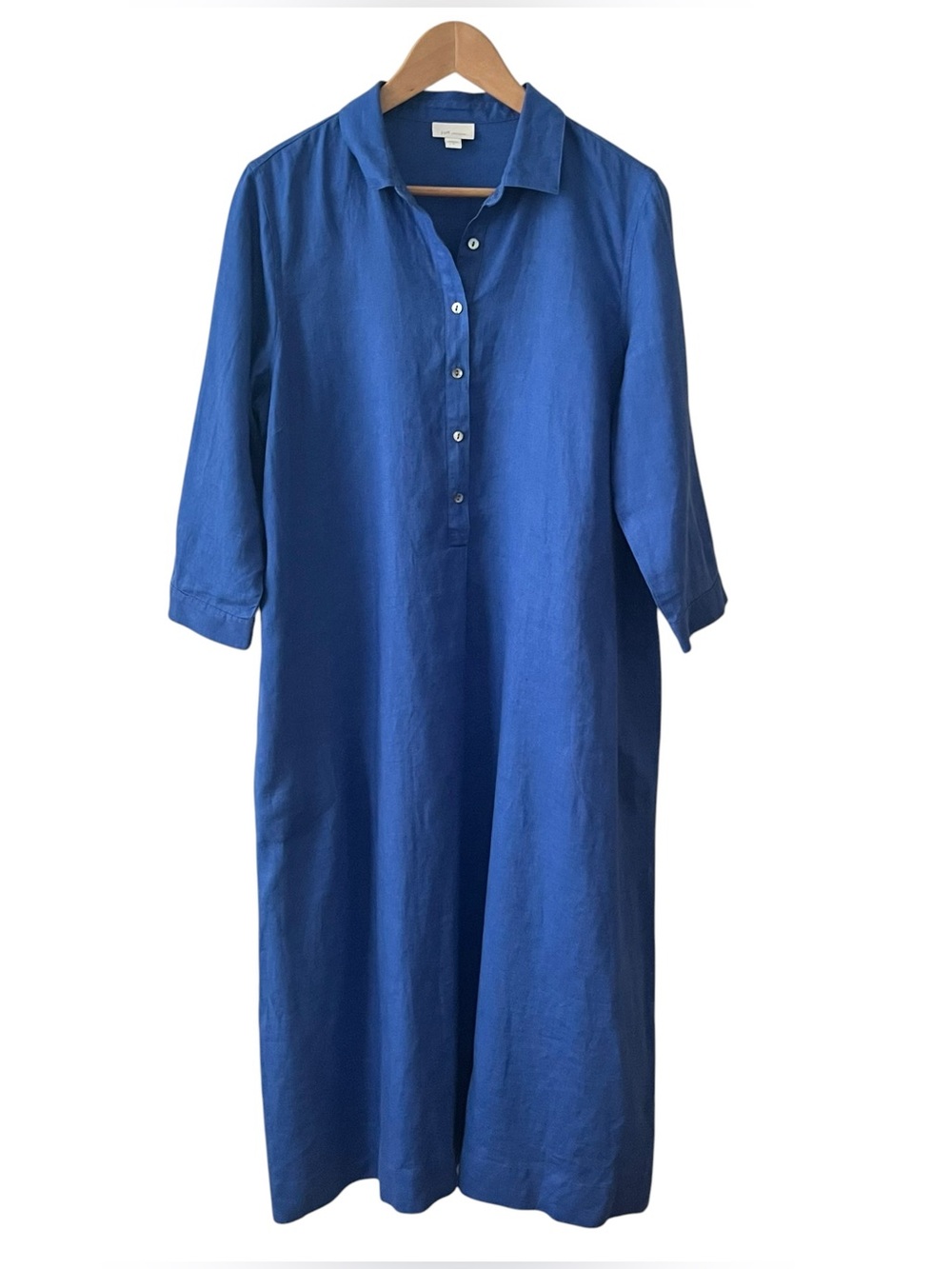 J. Jill Love Linen Maxi Popover Blue Linen Shirt Dress